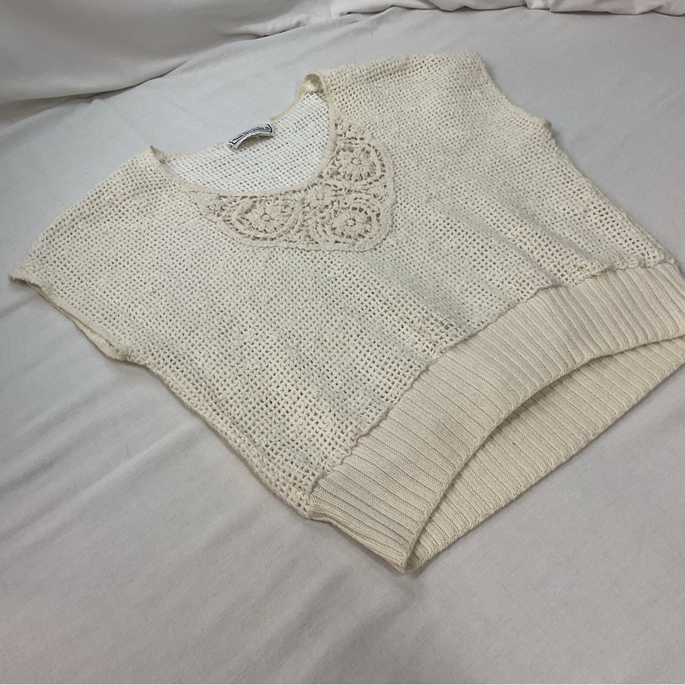 Campus Casuals Beige Sweater Vest, Size S, Knitted Cropped Boho Vintage Casual - Picture 3 of 7